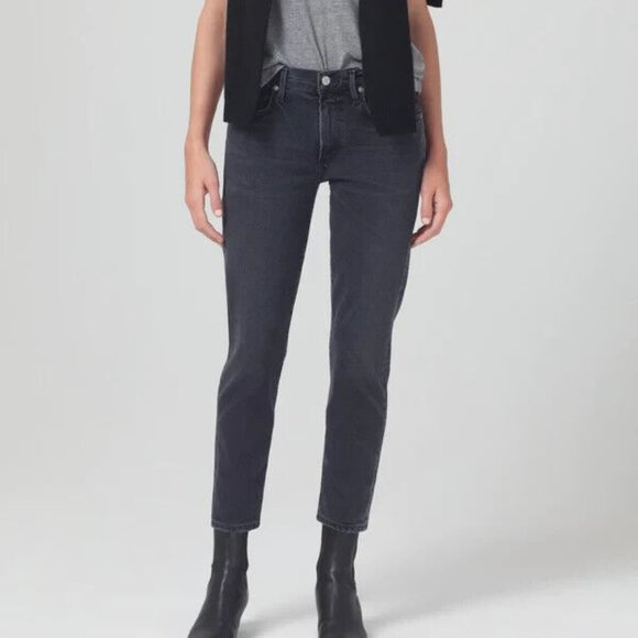 Citizens of Humanity 33 NWT Ella Mid Rise Slim Crop Jeans Black Film Noir - Picture 6 of 6